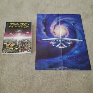Star Trek Encyclopedia Paperback Book Okuda + 1994 Official Fan Club Poster Lot